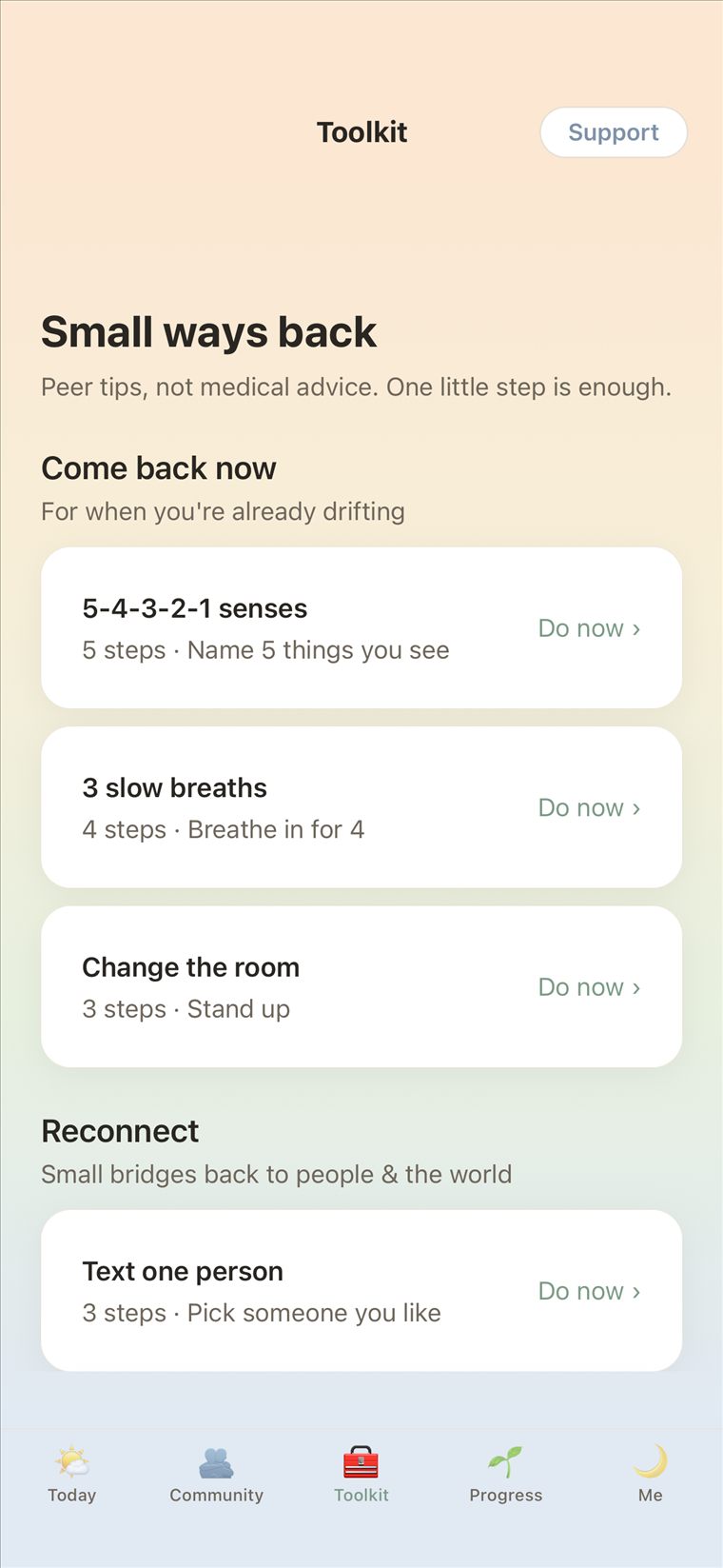 Toolkit screen, light mode